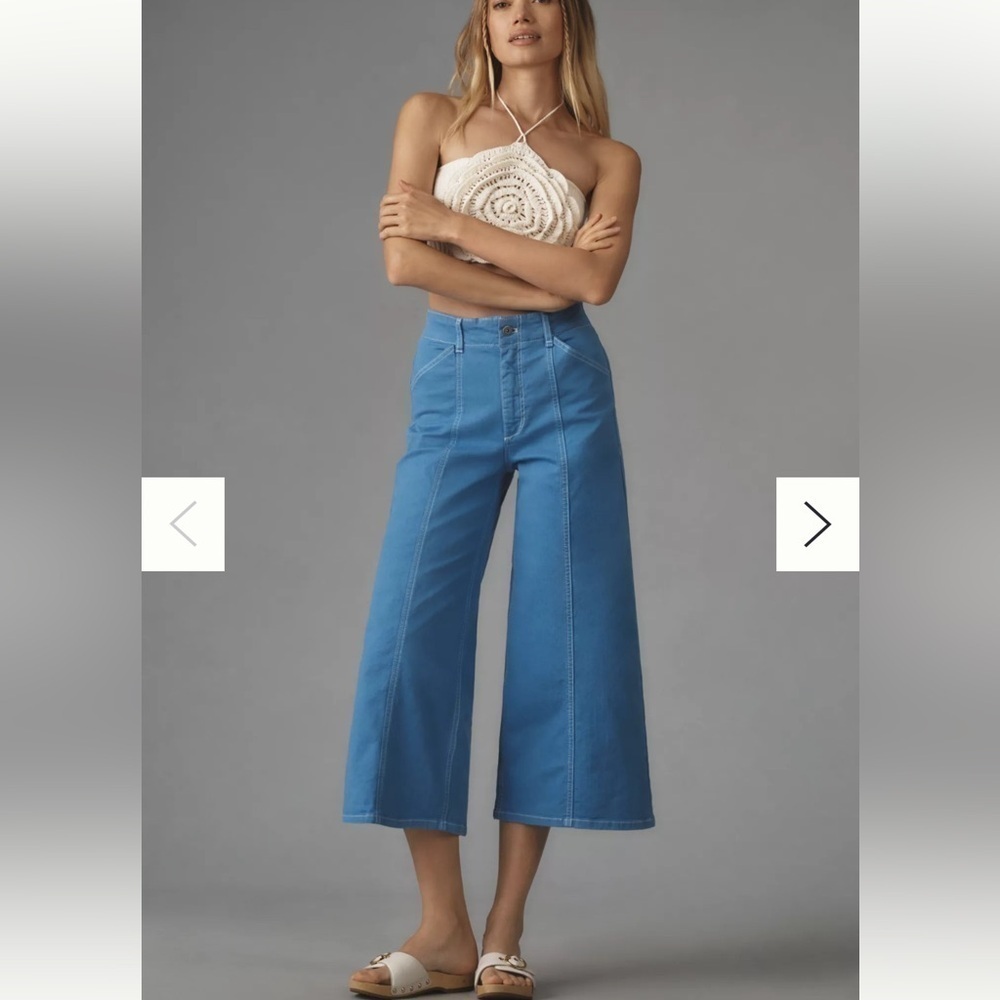 Anthropologie The Delaney Crop Clean-Seamed High-Rise Wide-Leg Jeans Blue 26 NWT